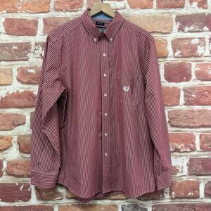 Ralph Lauren Chaps Shirt Mens Large Red White Striped Casual Button Front